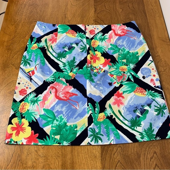 Talbots Skirt Tropical Flamingo Flowers Beach Hawaiian Sz 14 Vibrant Cotton - Picture 10 of 10